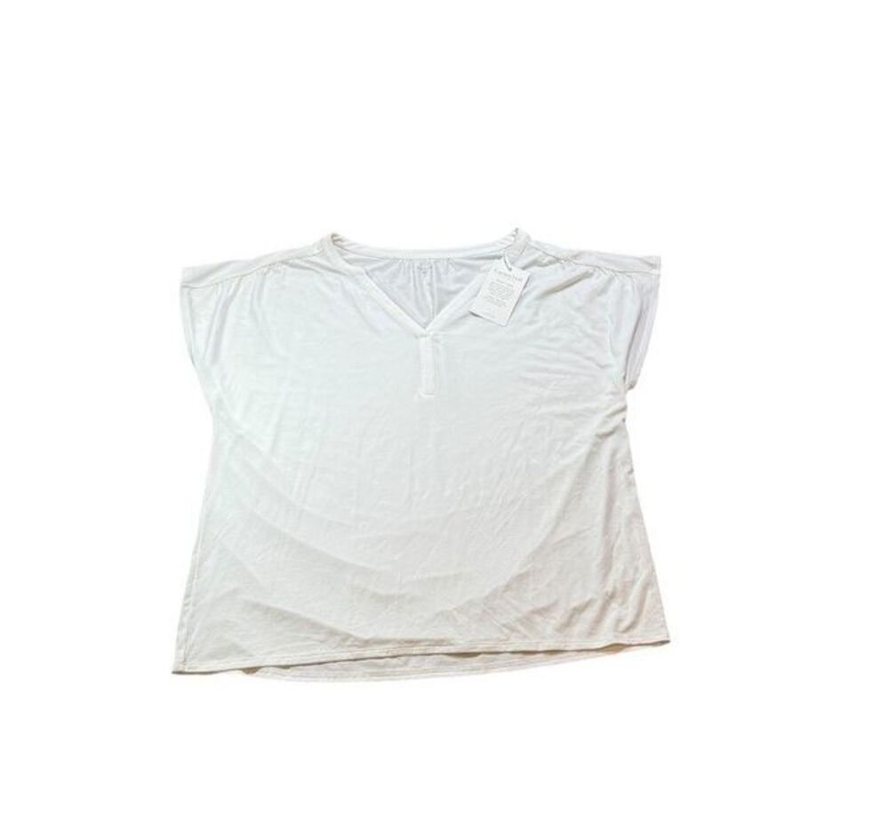 Garnet Hill Tencel T-Shirt Top V-Neck White Lyocell - Boho - Natural - Blouse
